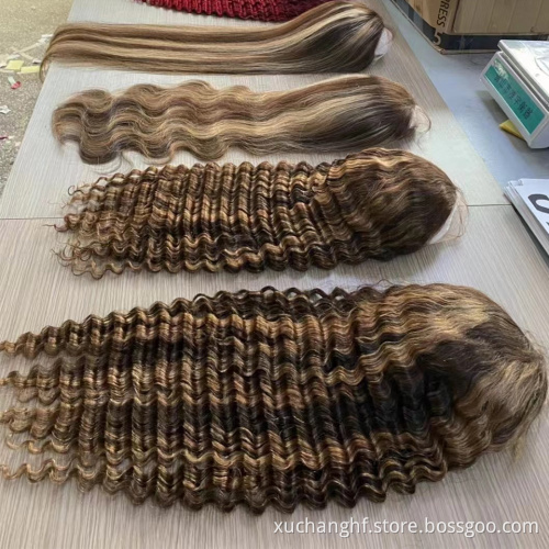 Brazilian virgin cuticle aligned hair vendors per Plucked ombre Highlight 150% Transparent HD Lace closure 4x4 human hair Wigs